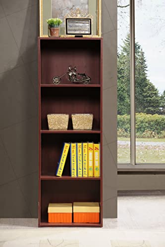Hodedah 4-Shelf Bookcase in Mahogany - color: Mahogany, size: 4-Shelf