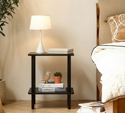 FORAOFUR Black Narrow End Table with Charging Station, 2 Tier Coffee Table | Ultra-narrow 11.8" width fits tight spaces, USB & outlets, sleek black finish, sturdy MDF build, assembles in 15 mins - color: Black