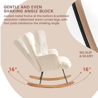 Rocking Chair Nursery Teddy Upholstered Glider Rocker Rocking Accent Chair Padded Seat with High Backrest Armchair Comfy Side Chair for Living Room Bedroom Offices (Ivory Teddy) - color: Ivory
