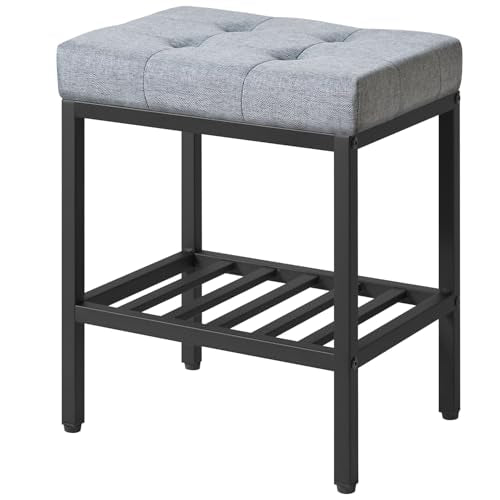 IBUYKE Rectangular Makeup Stool, Linen Seat Vanity Chair, Blue Gray WBD017L | Adjustable Feet Storage Space Footrest Multi-Use Small Side Table Ottoman Bedroom - color: Blue Gray, size: Rectangular