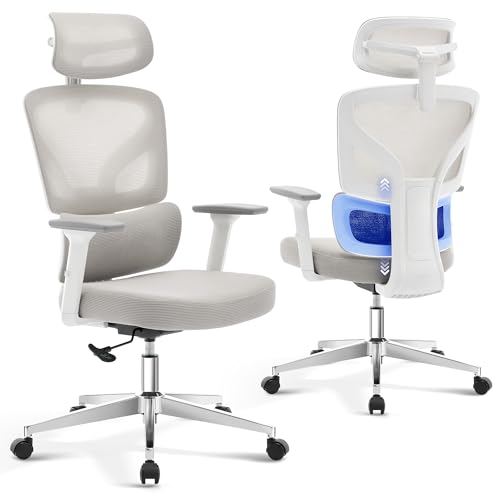 Ergonomic Office Chair Mesh – Adjustable Lumbar 3D Armrests High-Back Desk | Breathable mesh backrest; seat height & tilt-angle adjustment; smooth-rolling casters; easy to assembly, for Home, Office - color: Grey-d