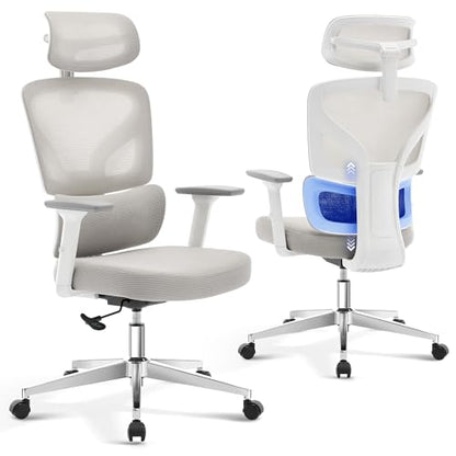 Ergonomic Office Chair Mesh – Adjustable Lumbar 3D Armrests High-Back Desk | Breathable mesh backrest; seat height & tilt-angle adjustment; smooth-rolling casters; easy to assembly, for Home, Office - color: Grey-d