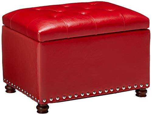 Adeco High End Red Classy Bonded PU-Leather Tufted Accents Rectangular Storage Bench Ottoman Footstool, - color: Red Pu
