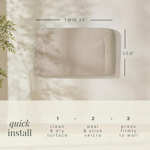 Hearth & Harbor Wall Mounted Twin Headboard Only, Bed Headboard Twin Size | Easy Assemble, Floating Peel & Stick, Upholstered Boucle, 3D Stitched Wall Panels, 5 Strips of 3M Tape Included, Beige - color: 03-beige, size: Twin