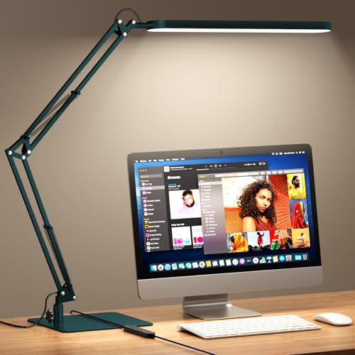 LED Desk Lamp with Slim Base - Adjustable Swing Arm Desk Light, Dimmable, Timer, Eye Protection, Memory Function, 1300LM, 12W, Green - style: Green swing arm with Base