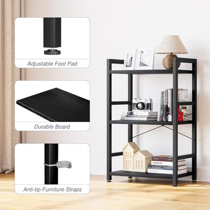 NUMENN 3 Tier Slim Bookshelf, Tall Freestanding Open Storage Bookcase, Black - color: Black, size: 3 Tier slim
