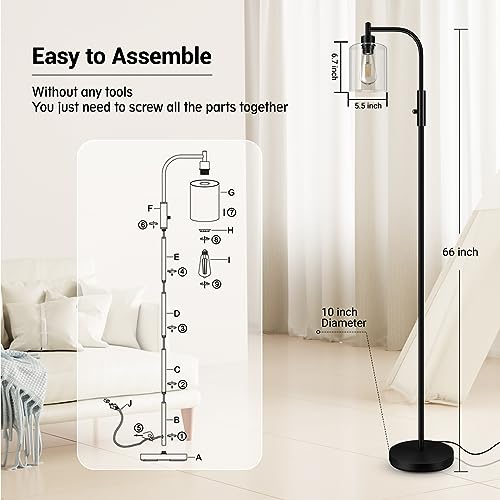 Dimmable Floor Lamp, Standing Lamp with Glass Lampshade, 6W LED Bulb Included, Modern Standing Lamp, Bright LED Lamp for Living Room and Bedroom, Office - color: Clear Glass