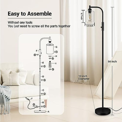 Dimmable Floor Lamp, Standing Lamp with Glass Lampshade, 6W LED Bulb Included, Modern Standing Lamp, Bright LED Lamp for Living Room and Bedroom, Office - color: Clear Glass