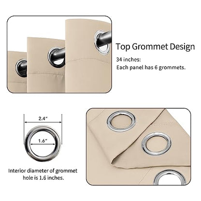 Easy-Going Thermal Grommet Blackout Curtains, 2 Panels 34x45 in, Beige | Washable Grommet Top Window Drapes for Bedroom and Living Room, Noise Reduction, Room Darkening - color: Beige, size: 34"W x 45"L (Pack of 2)