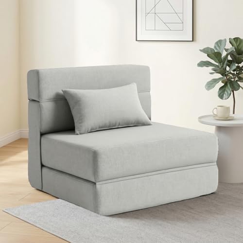 SUYOLS Folding Sofa Bed with Pillow- Convertible Chair Floor Couch & Sleeping Mattress, Foldable Memory Foam Sleeper for Living Room/Dorm/Guest Room/Home Office/Apartment/Loft, Single28, Light Gray - color: Light Gray, size: Single(28" Width)