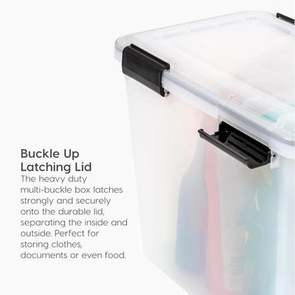 IRIS USA WeatherPro File Box Organizer, Letter/Legal, 32 Qt. 4-Pack, Clear | Organize important documents with water-resistant protection, secure latches, and stackable design for home or office storage - style: WeatherPro - 4 Pack