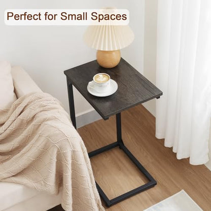 AMHANCIBLE C Shaped End Table Set of 2, Couch Side Table that Slide Under | TV Trays for Eating on Couch, Narrow Small Space Side Tables for Living Room Bedroom, Dark Grey - color: Dark Grey