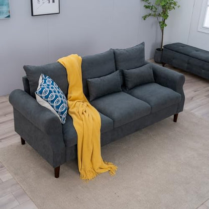 Panana 3 Seater Sofa,Rolled Armrest Design Upholstered Linen Fabric Couch,195 x 80 x 80 cm (Gray, 3 Seater) - color: Gray Linen Fabric, size: 3 seater