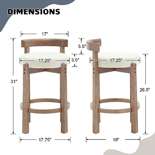 HEAH-YO Mid Century Modern Bar Stools Set of 8, 26.5" Counter Stools with Back, Linen Upholstered Barstools with Solid Wood Legs Bar Chairs for Kitchen Island Dining Room, Beige - color: 26.5" Beige Linen, size: Counter Height - Set of 8