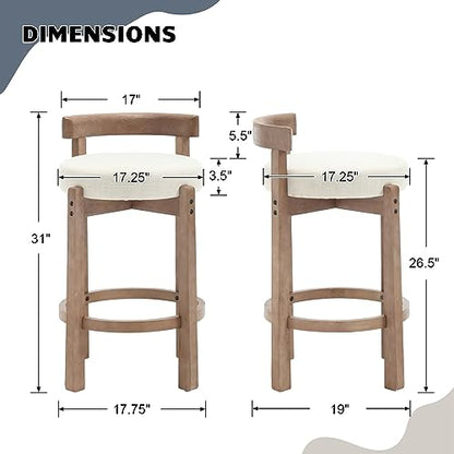 HEAH-YO Mid Century Modern Bar Stools Set of 8, 26.5" Counter Stools with Back, Linen Upholstered Barstools with Solid Wood Legs Bar Chairs for Kitchen Island Dining Room, Beige - color: 26.5" Beige Linen, size: Counter Height - Set of 8