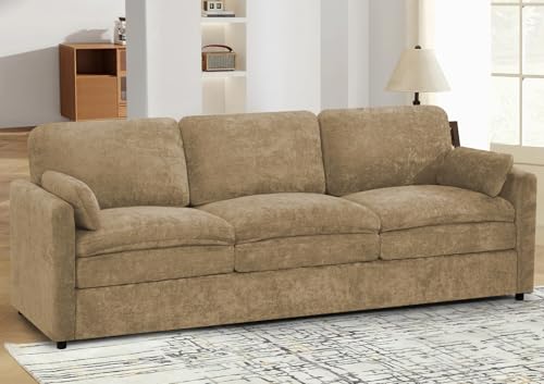 89" Chenille 3 Seats Sofa with 2 Pillows, Camel | Modern Upholstered Sofa with Deeper Seats, Comfy Sofa with Thickened Cushions for Living Room, Apartment - color: Camel, size: Sofa