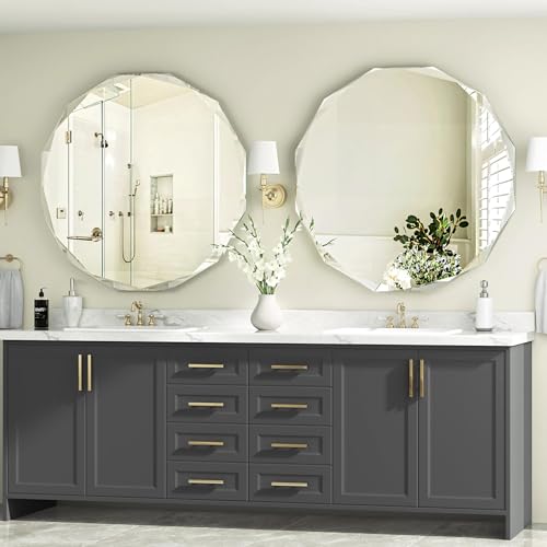 30x30 Inch Bathroom Mirrors for Over Sink, Round Frameless Mirrors for Wall | Beveled Bathroom Mirror, Bathroom Vanity Circle Mirror for Bedroom Living Room Entryway Home Decor - color: Round, size: 30"L x 30"W