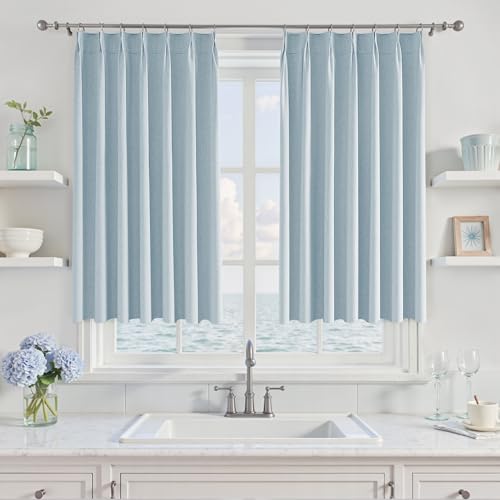 UHITECH Blackout Curtains 45 Inch Long for Small Window Light Blue 2 Panels | Pinch Pleated, Sun Blocking, Thermal Insulated, Suitable for Kitchen/Living Room/Cafe/Basement, Soundproof, Room Darkening - color: #06 Light Blue, size: 40"W x 45"L (Pack of 2)