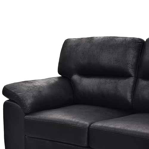 Eafurn Mid-Century Modern 3-Seater Loveseat Sofa Couch with Sturdy Wood Frame & Cushioned Armrests, 81" Compact Faux Leather Settee Furniture for Living Room, Apartment, Office - color: Black 81"