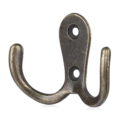 HomeSoGood 10pcs Metal Antique Hooks Double Prong Wall Door Coat Hanger Retro Key Holder Hat Bag Clothes Towel Organizer Shelf Storage(2.16inch,Bronze Tone)