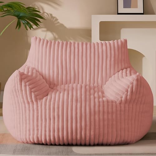 Giant Plush Bean Bag Chair for Adults with Armrests - Oversized Comfy Pink Beanbag Lounge Lazy Floor Sofa Accent Chair for Living Room, Bedroom & Dorm, Cozy Fluffy Single Cloud Mini Couch - color: Pink, size: XL Sofa Chair