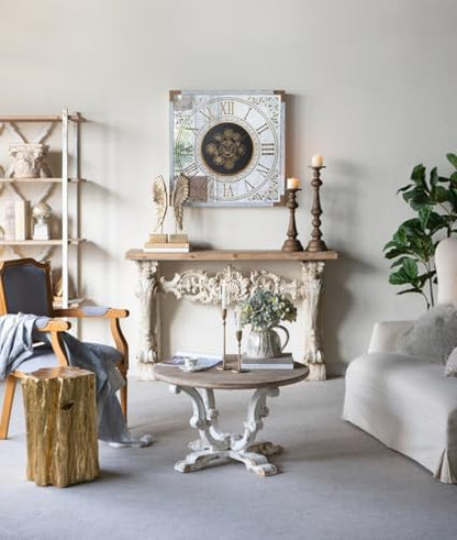 31.5" Round Solid Wood Coffee Table for Farmhouse Living Room | Retro Wooden Center Table with Distressed White Finish & Scrollwork Legs, Circle Tea Table, Easy Assembly, Antique White - color: B-31.5" Antique White