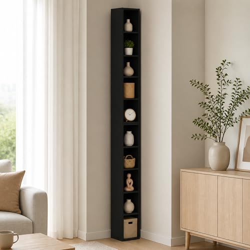 10-Tier Narrow Bookshelf, 6-Inch Width Bookcase, Space Saving Book Shelf, 9.2 x 5.9 x 78.7, for Living Room, Home Office, Bedroom, Blackwood - color: Blackwood(6 Inches), size: 10 Cube