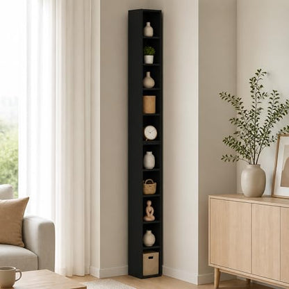 10-Tier Narrow Bookshelf, 6-Inch Width Bookcase, Space Saving Book Shelf, 9.2 x 5.9 x 78.7, for Living Room, Home Office, Bedroom, Blackwood - color: Blackwood(6 Inches), size: 10 Cube