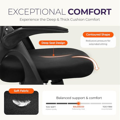 NEO CHAIR Office Desk Chair, Ergonomic Mesh with Flip-Up Arms, All Black | Lumbar Support, Height Adjustment, 360° Swivel and Rolling Base, Space-Saving Design for Home Office, Vanity or Study - color: All Black