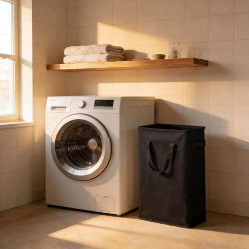 Narrow Laundry Hamper, Skinny Laundry Basket, 45L Black, 24" | Slim Laundry hamper for Small Spaces laundry bag with handle, Foldable clothes hampers for laundry basket organizer - color: Black (With Handles)