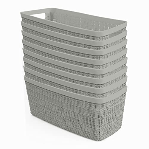 Curver Set of 8 Slim 6.8L Jute Decorative Plastic Organization and Storage Baskets - Perfect Bins for Home Office, Closet Shelves, Kitchen Pantry and All Bedroom Essentials, Grey - color: Grey, size: Slim 6.8L