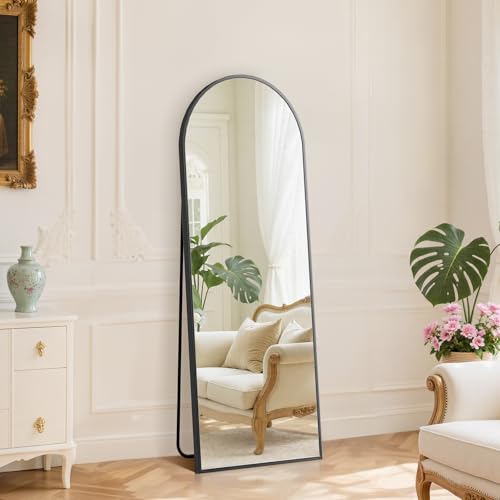 DUMOS 59"x16" Arched Full Length Floor Mirror, Full Body Mirror | Free Standing or Wall Mount, Nano Glass Aluminum Frame, Hanging or Leaning, Modern Simple Home Decor, Black - color: Black-rounded, size: 59"L x 16"W