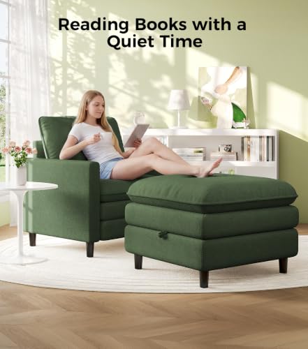 Welzona 3-Layers Cloud Accent Chair with Ottoman, 33" Teddy Reading Chair | Comfy Teddy Fabric, Washable Covers, Tool-Free Setup, All-wood Arm Chair and Ottoman Sets for Living Room, Bedroom, Green - color: Green, size: cloud chair & ottoman