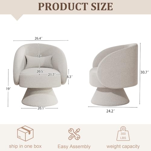 Swivel Barrel Chair Set of 2 , 360 Degree Small Accent Chair, Boucle White | Modern 360 Degree Swivel Barrel Chair Set, Comfy Small Vanity Accent Chair with Pillow for Living Room,Bedroom,Office - color: White
