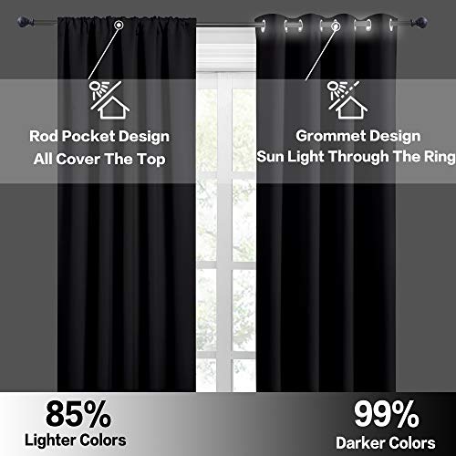 RYB HOME Bedroom Blackout Curtains 45 inches Length, Black | Light UV Block, Thermal Insulated, Energy Saving, Drapes for Dining Living Room, OEKO-TEX Certified, W42 x L45, 2 Panels - color: Black, size: 42"W x 45"L (Pack of 2)