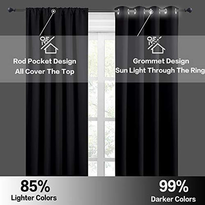 RYB HOME Bedroom Blackout Curtains 45 inches Length, Black | Light UV Block, Thermal Insulated, Energy Saving, Drapes for Dining Living Room, OEKO-TEX Certified, W42 x L45, 2 Panels - color: Black, size: 42"W x 45"L (Pack of 2)