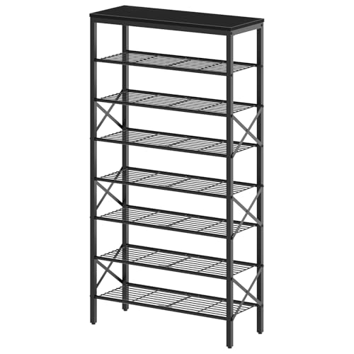 8 Tier Shoe Rack, Large Capacity Shoe Storage Organizer Holds 32 Pairs, Sturdy and Stable, for Entryway, Hallway, Closet, Dorm Room, Black SS08BB - color: Black, size: 27.8" x 10.8" x 52.6"