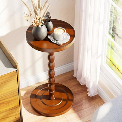 Simple Trending Small Side Table, Round Drink Table for Small Spaces, Pedestal Coffee Table for Living Room, Rustic Brown - color: Rustic Brown