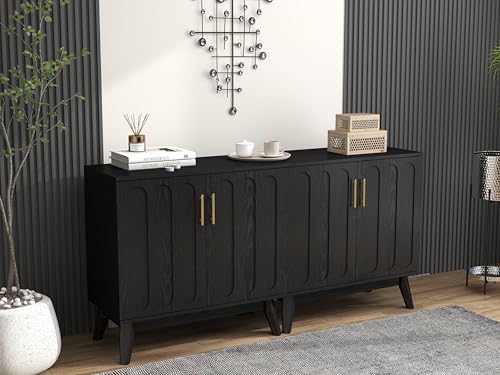 Black Sideboard Buffet, Small Storage Cabinet with Doors and Shelves for Living,Kitchen - color: Black