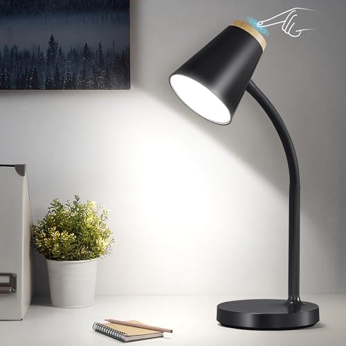 EJIAXIN Desk Lamp for College Dorm Room - Small LED Desk Lamp Touch Dimmable Reading Light for Home Office - Adjustable Flexible Gooseneck Table Lamp for Bedside Bedroom Nightstand Black - color: Black