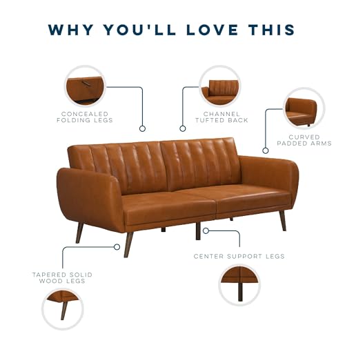 Novogratz Brittany Futon Sofa Bed and Couch Sleeper, Camel Faux Leather - color: Camel Faux Leather