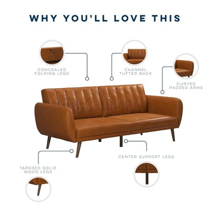 Novogratz Brittany Futon Sofa Bed and Couch Sleeper, Camel Faux Leather - color: Camel Faux Leather