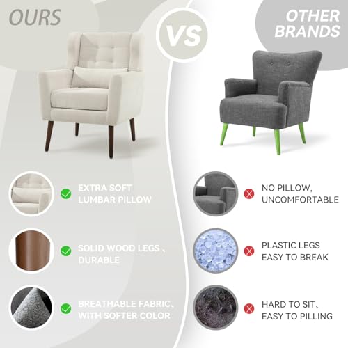 Modern Accent Chair, Upholstered Armchair with Pillow, Fabric Single Sofa Chair with Lounge Seat and Wood Legs Accent Chair for Living Room Bedroom Small Spaces (Beige, Set of 1) - color: Beige, size: Set of 1