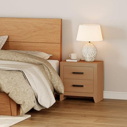 WAMPAT Nightstand with 2 Large Drawers,Wooden Nightstand with Storage,Farmhouse Bedside Table End Table for Bedroom, Mocha - color: Mocha