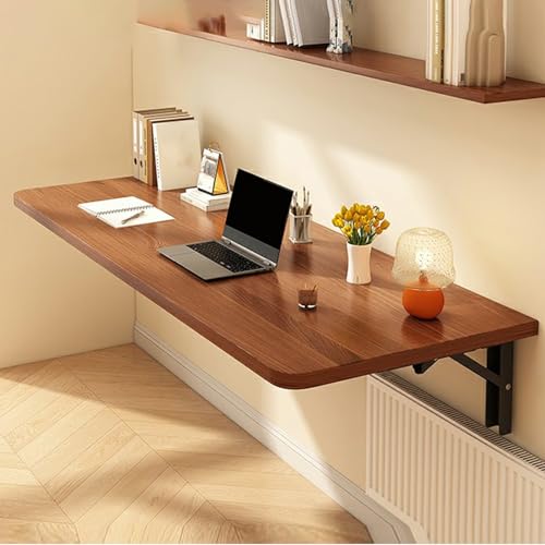 Fold Down Wall Mounted Desk for Office, Home, Kitchen - Floating Desk, Fold Down Table, Folding Wall Shelf - Space Saving Solution - color: Walnut, size: 15.7x23.6in/40x60cm