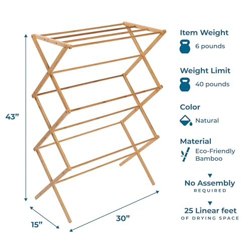 Honey-Can-Do Collapsible Bamboo Drying Rack – Sturdy & Foldable Laundry Drying Rack, Space-Saving & Portable Clothes Rack for Air-Drying Clothes, Towels, Blankets & Delicates, Indoor & Outdoor Use.
