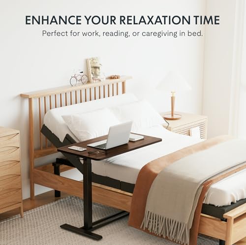 FLEXISPOT 28''Adjustable C Table Gas Spring Mobile Side End Table | Adjustable C table with Wheels, Bedside table for sofa and couch. Laptop Rolling Cart TV Tray, 27.6" W x 15.7" D,Rustic Brown - color: Rustic Brown, size: 28x16