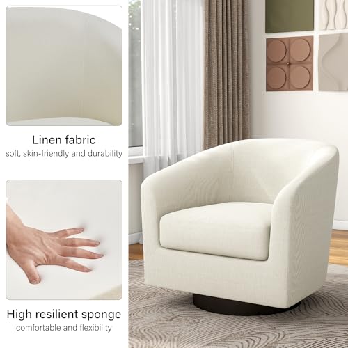 Swivel Barrel Accent Chair, Comfy Reading Armchair, Beige, Set of 2 | Club Chairs for Adults, Low-Back Design, Modern Round Style, Solid Wood Frame & Metal Swivel Base, For Living Room & Bedroom - color: Beige