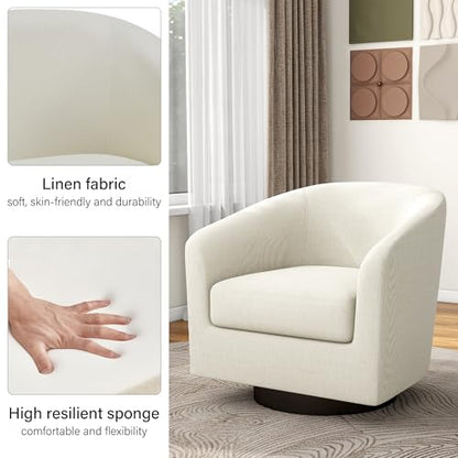 Swivel Barrel Accent Chair, Comfy Reading Armchair, Beige, Set of 2 | Club Chairs for Adults, Low-Back Design, Modern Round Style, Solid Wood Frame & Metal Swivel Base, For Living Room & Bedroom - color: Beige