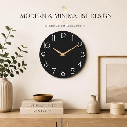 cicininc 12 Inch Battery Operated Wall Clock, Silent Analog, Black | Kitchen | Office | Bedroom | Modern Style | Easy-to-read Numbers - color: C_black, size: 12"